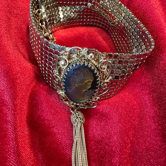 Rare Cameo Whiting & Davis Choker Mesh Adjustable Tassel Necklace Vintage - Picture 5 of 6